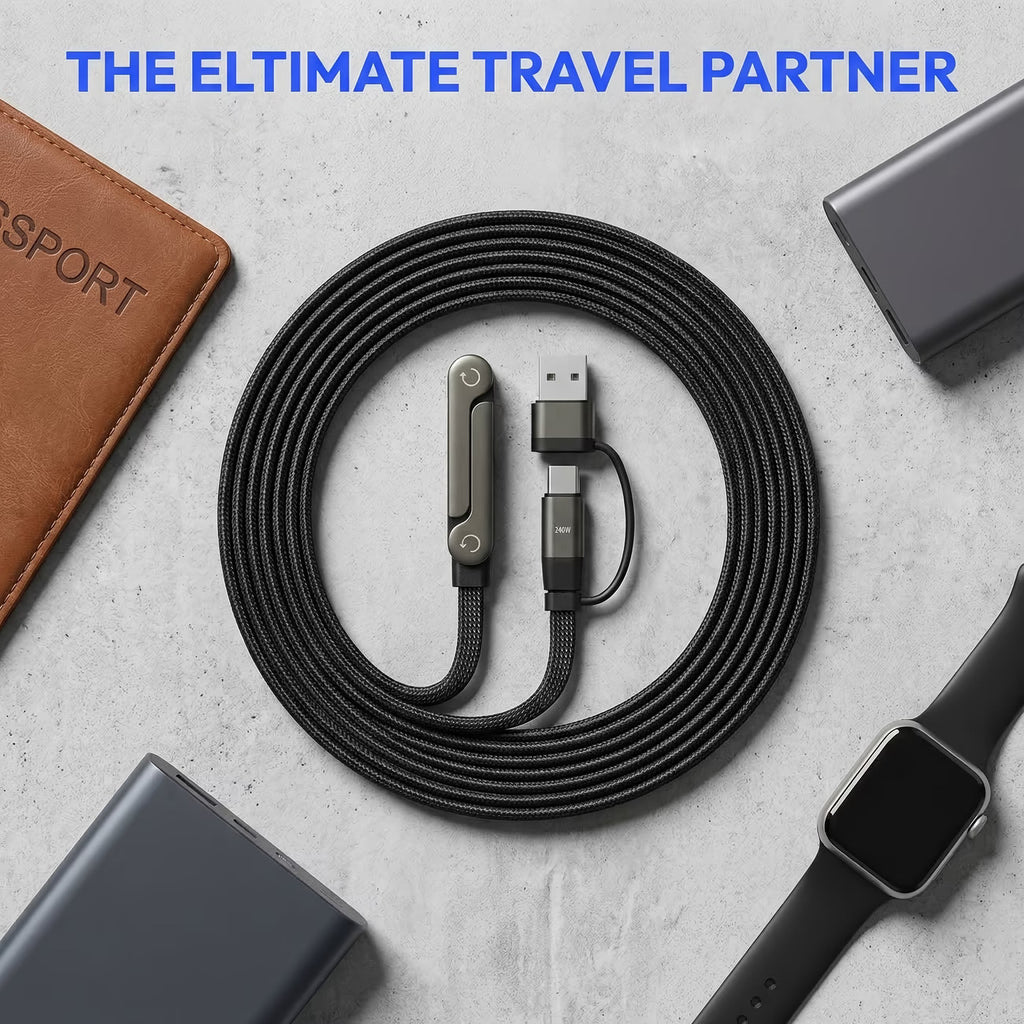 3-in-1 Invisible Holder Charger Cable with Stand, Nylon Braided USB C Or A to USB C Cable 1.5M, 240W Fast Charging Cord Phone Stand, Sideways Phone Charger