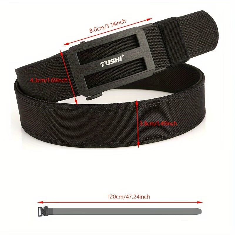 TUSHI Ratchet Gun Belt, Black, Nylon, Adjustable Tactical Belt with Automatic Buckle