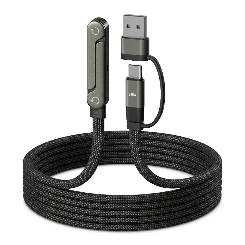 3-in-1 Invisible Holder Charger Cable with Stand, Nylon Braided USB C Or A to USB C Cable 1.5M, 240W Fast Charging Cord Phone Stand, Sideways Phone Charger