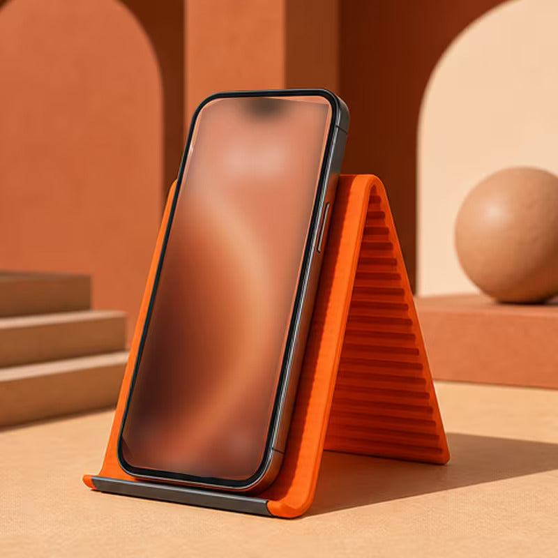 Silicone Phone Stand with Aluminum, Flexible Foldable Phone Holder, Bendable Adjustable Anti-Slip Desktop Stand for Phone Tablet Laptop, Portable Rollable Multi-Angle Stand for Home (Black/Orange)