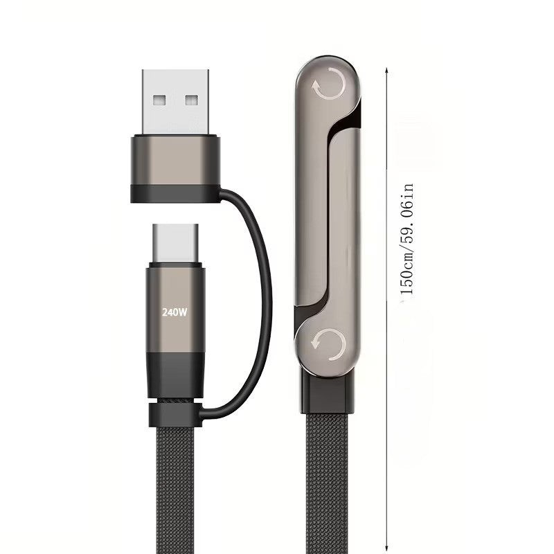 3-in-1 Invisible Holder Charger Cable with Stand, Nylon Braided USB C Or A to USB C Cable 1.5M, 240W Fast Charging Cord Phone Stand, Sideways Phone Charger