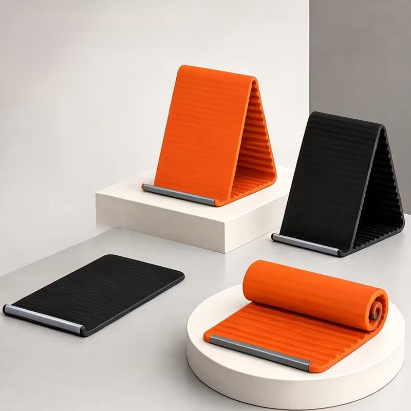 Silicone Phone Stand with Aluminum, Flexible Foldable Phone Holder, Bendable Adjustable Anti-Slip Desktop Stand for Phone Tablet Laptop, Portable Rollable Multi-Angle Stand for Home (Black/Orange)