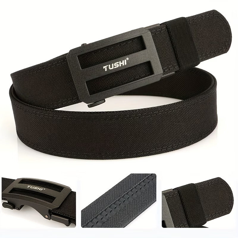 TUSHI Ratchet Gun Belt, Black, Nylon, Adjustable Tactical Belt with Automatic Buckle