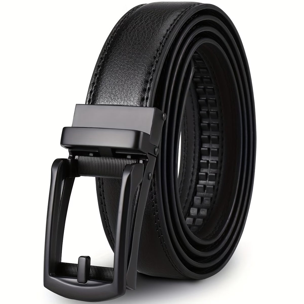 Dual-Layer Cowhide Automatic Leather Ratchet Belt (Brown/Black)