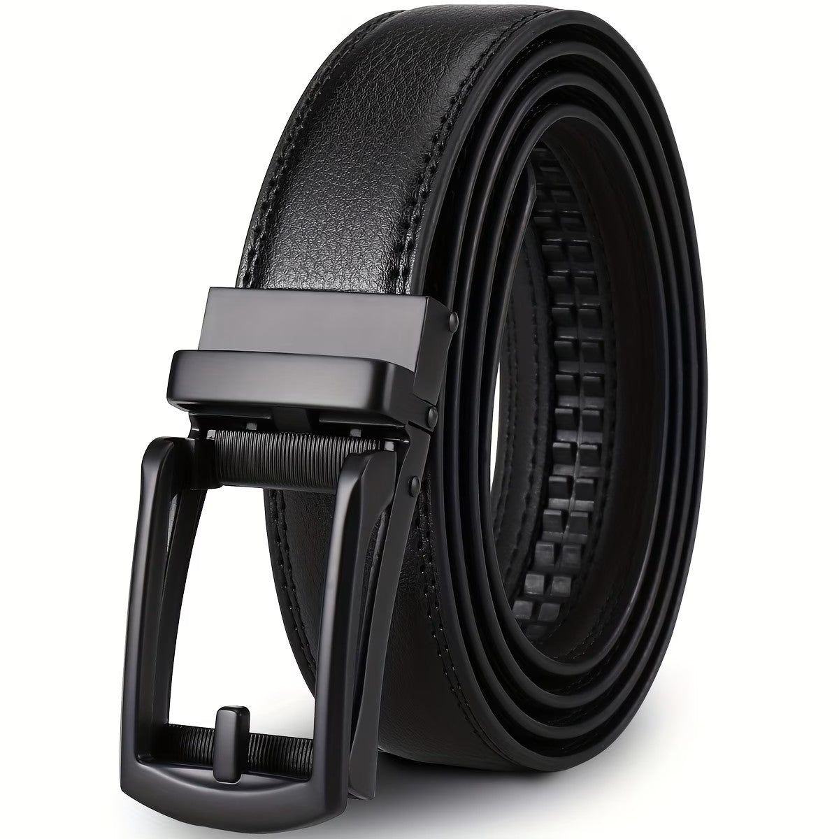 Dual-Layer Cowhide Automatic Leather Ratchet Belt (Brown/Black)