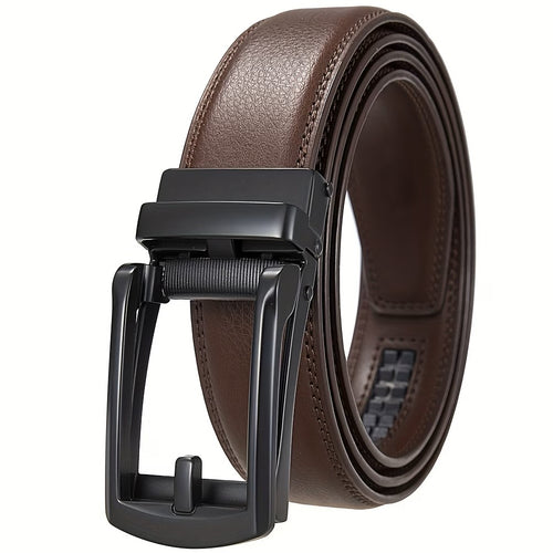Dual-Layer Cowhide Automatic Leather Ratchet Belt (Brown/Black)