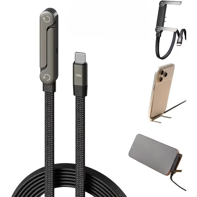 2-in-1 USB-C Fast Charging Cable with Built-in Phone Stand (Type C to Type C)